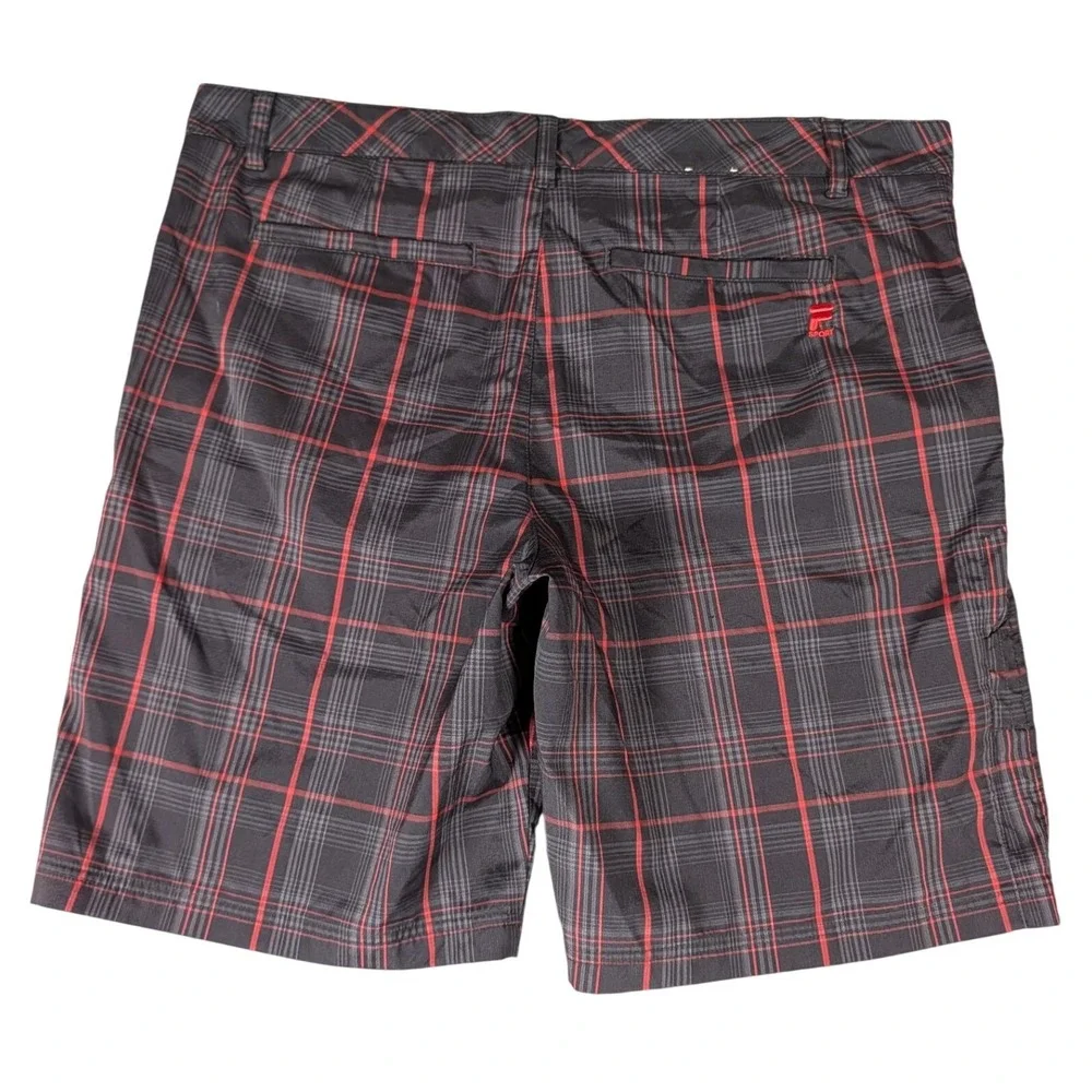 Fila Sport Golf Shorts Mens Black Red Plaid Flat Front Performance Activewear